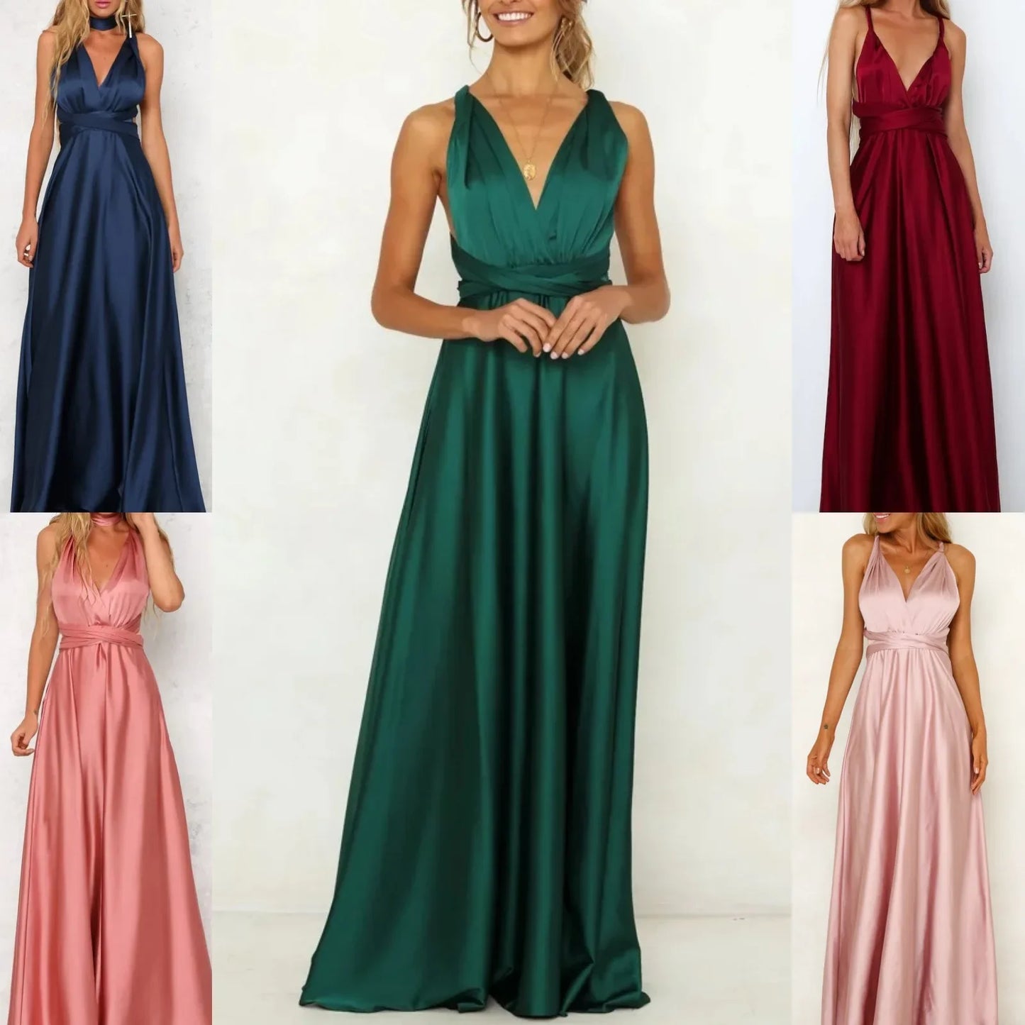 Deep V Satin Dress
