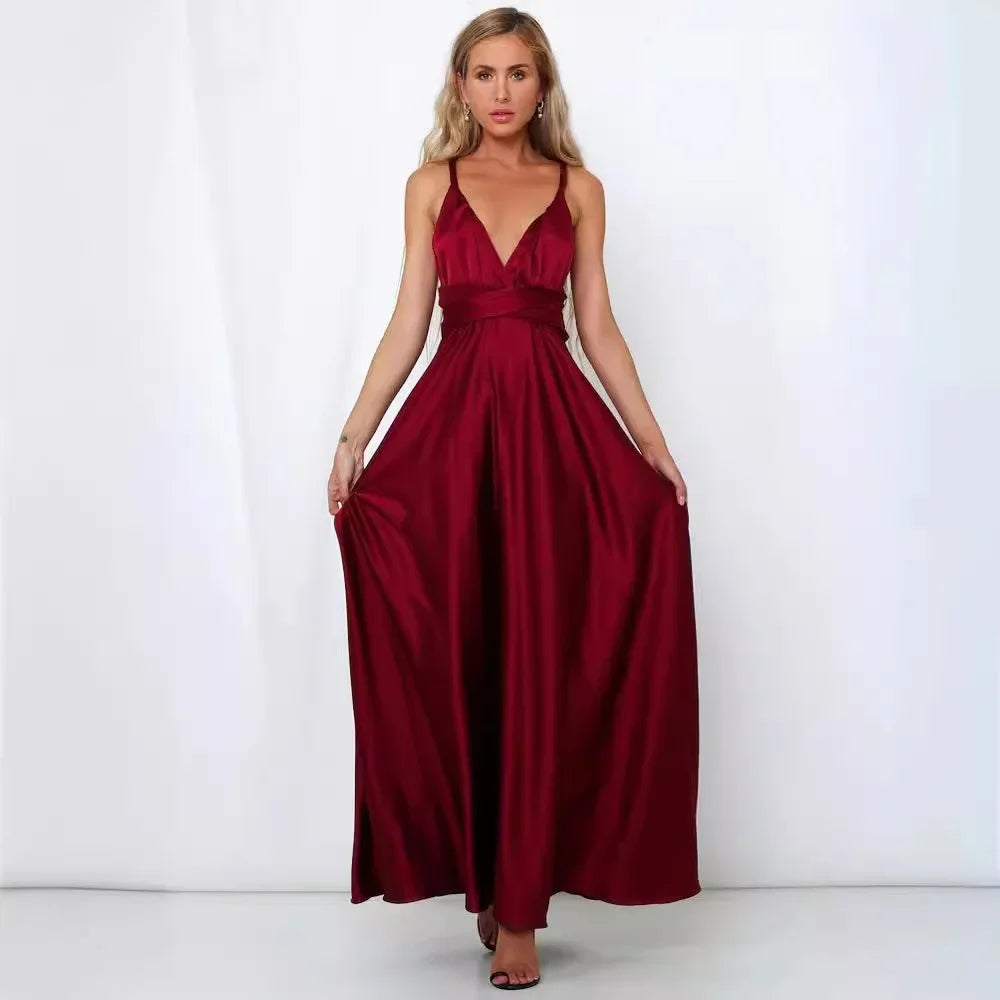 Deep V Satin Dress