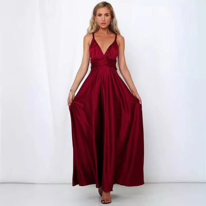 Deep V Satin Dress