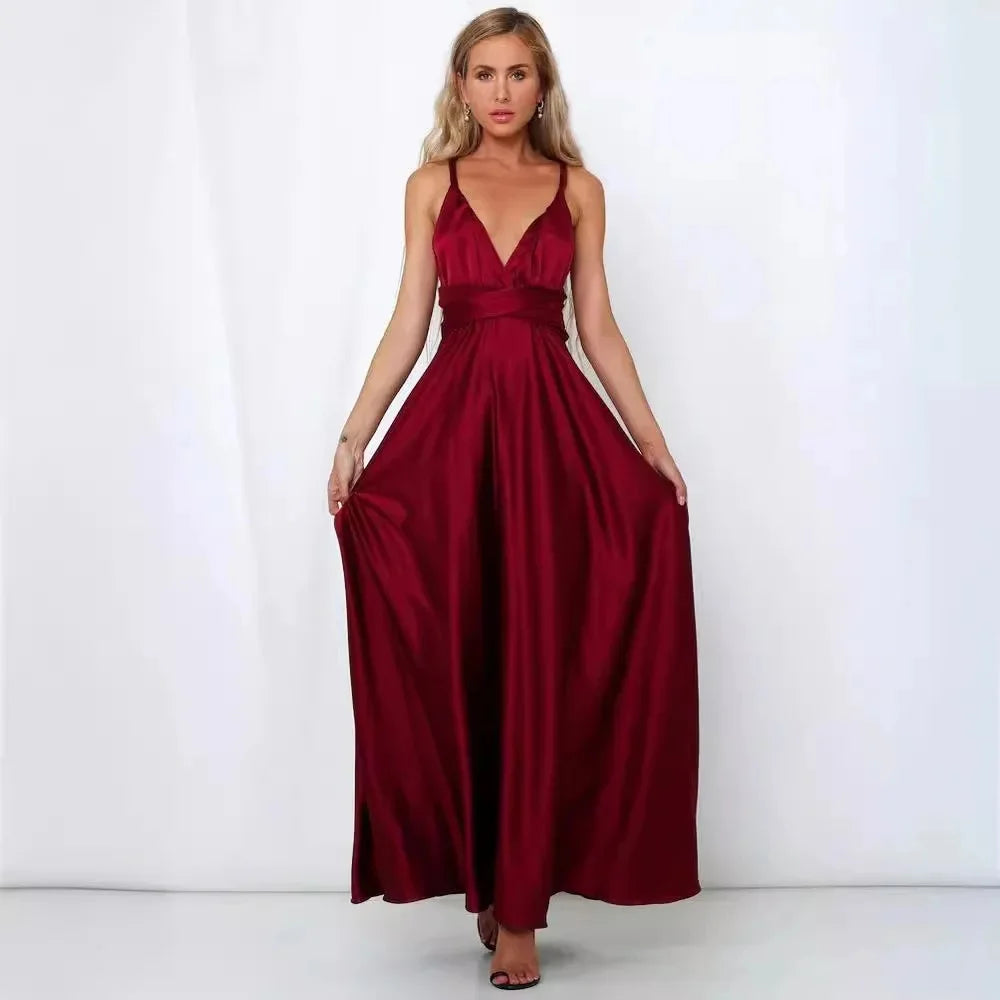 Deep V Satin Dress